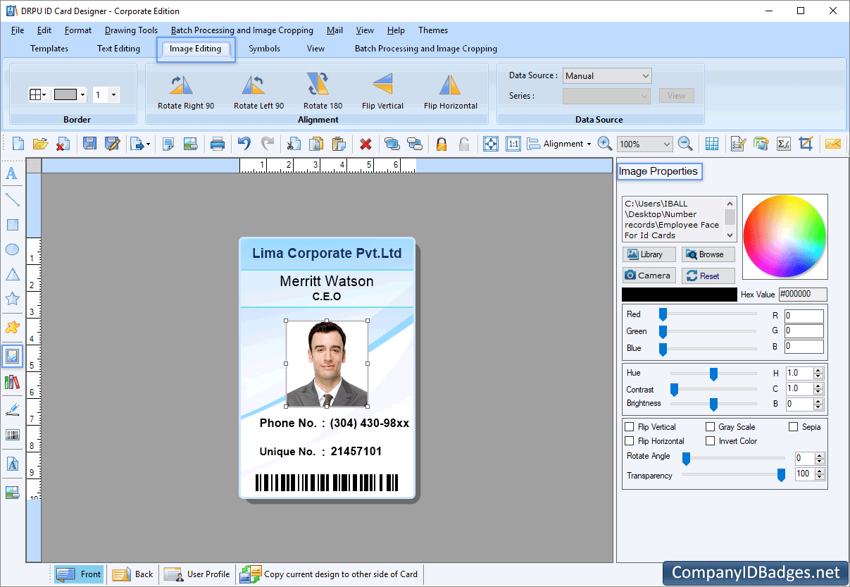 Screenshots of ID Cards Maker (Corporate Edition) to know how to design