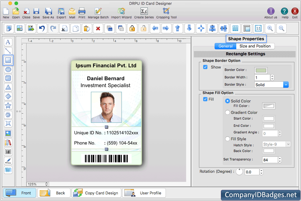 ID Card Shape Properties