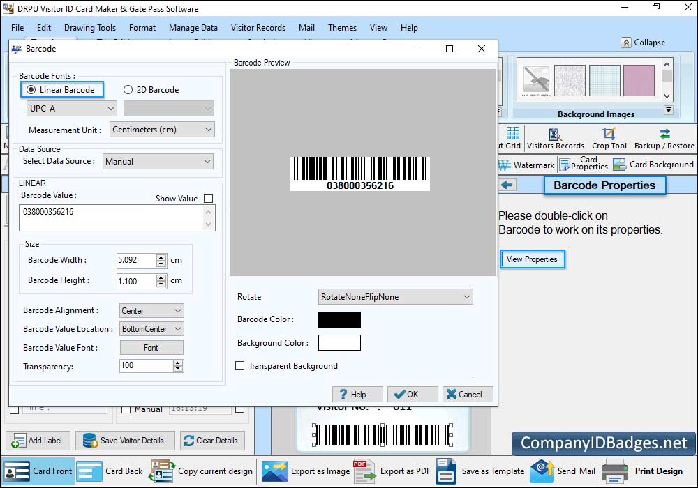 Visitors ID Gate Pass View Properties