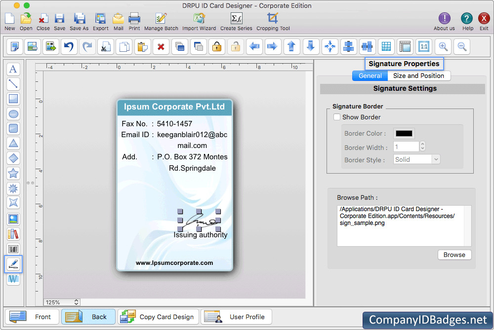 ID Card Signature Properties