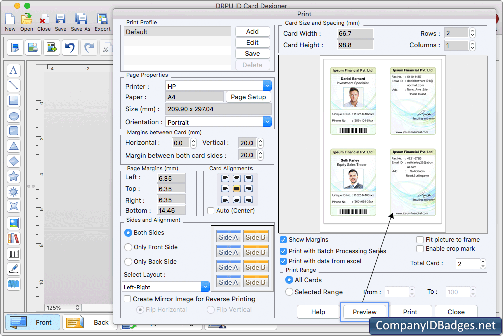 ID Card Designer Print Preview