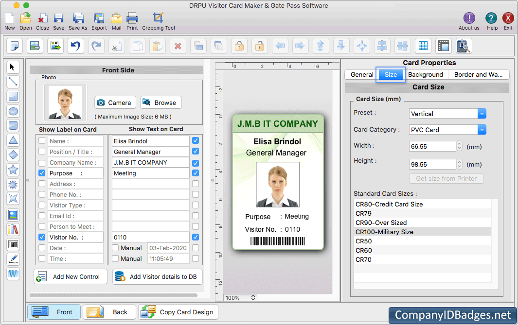 Visitors ID Card Properties