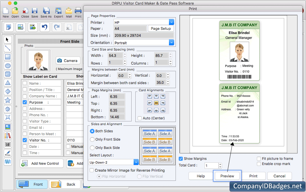 Visitors ID Cards Print Preview