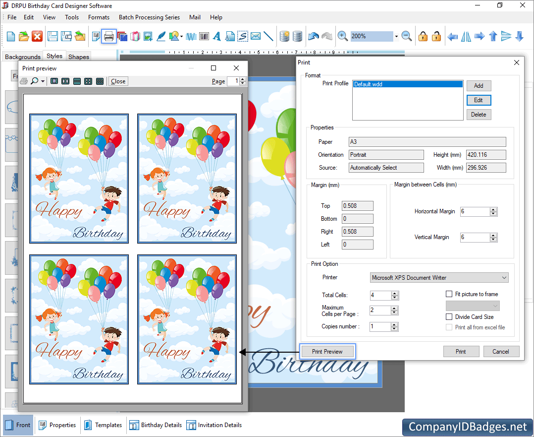 Birthday Card Designer Print Preview