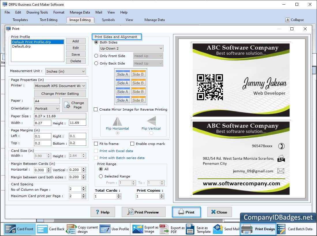 Business Card Designer Print Preview