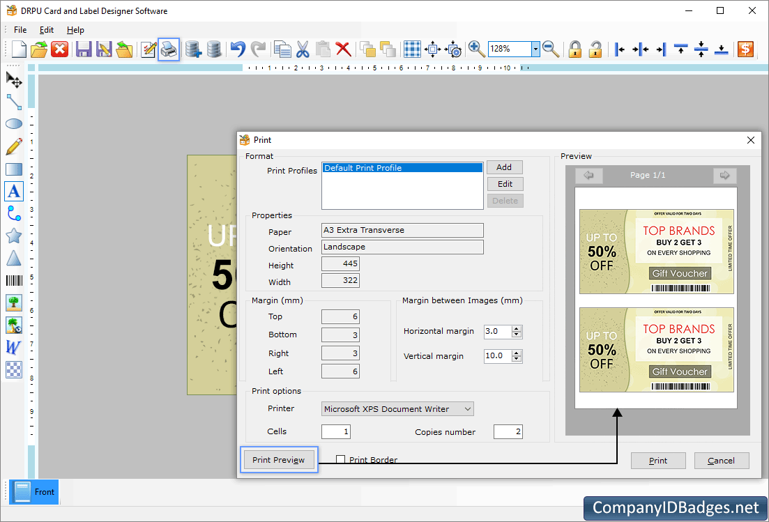 Card and Label Designer Print Preview