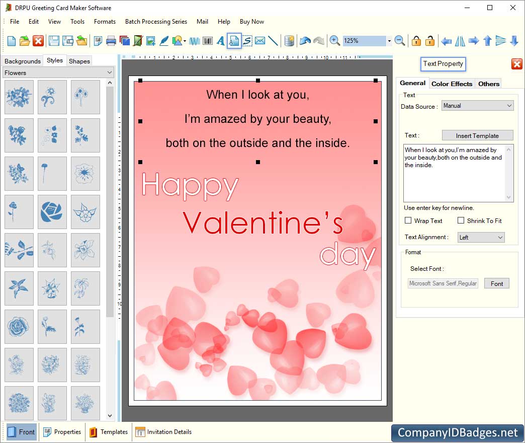 Greeting Cards Software Text Property