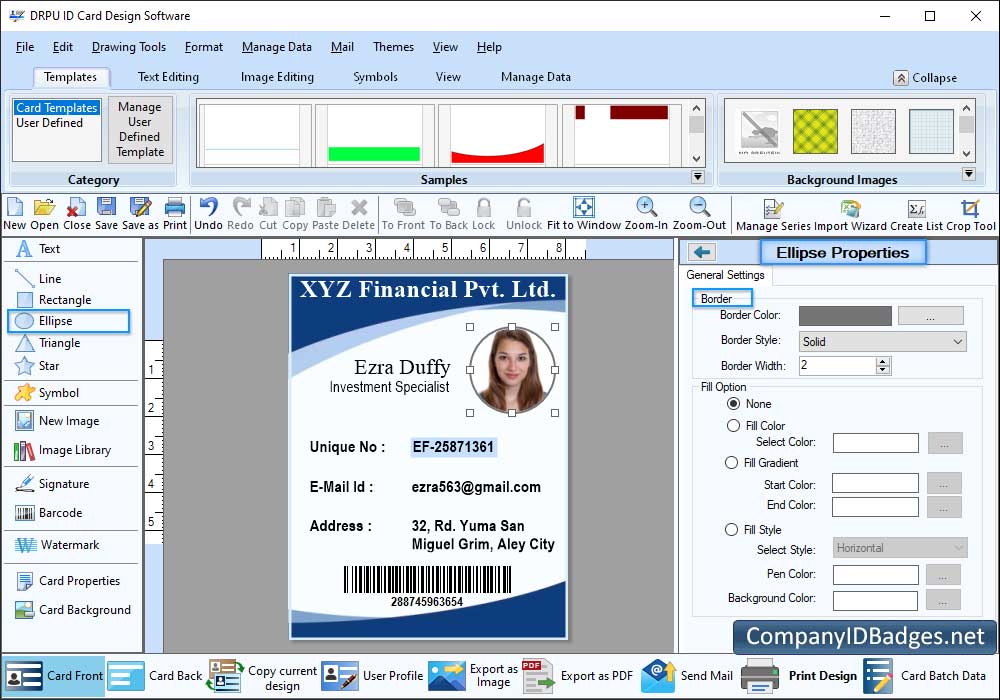 ID Card Ellipse Properties