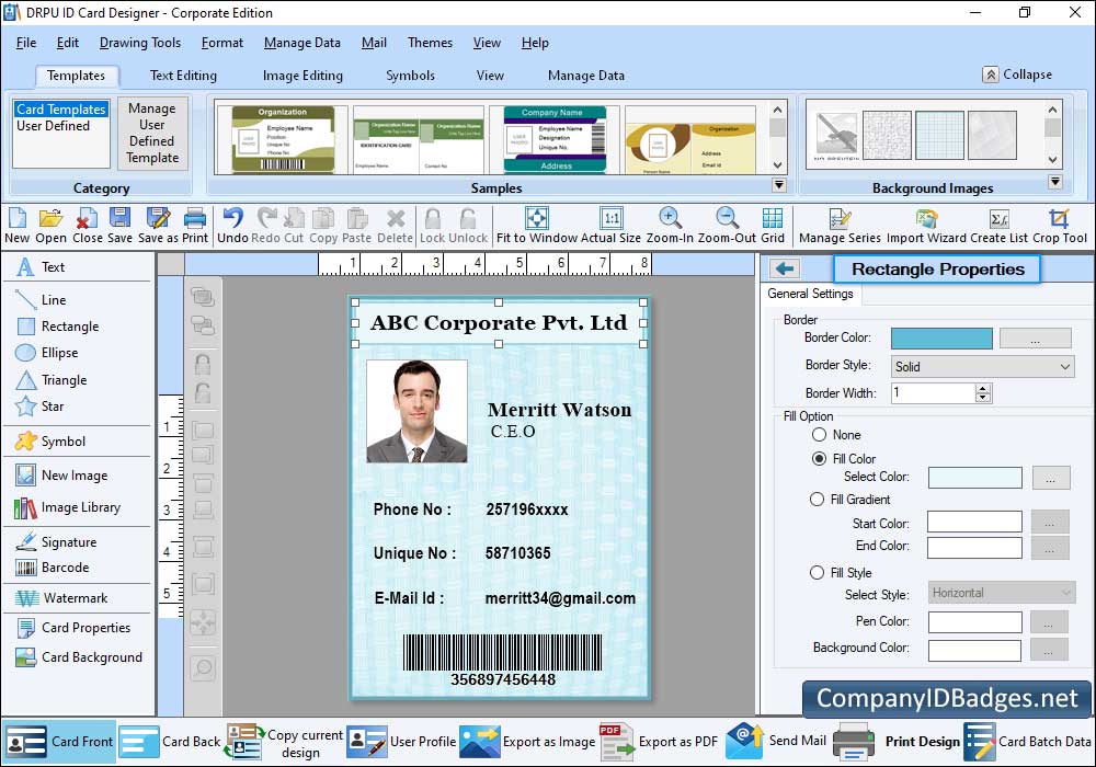 ID Cards Maker Rectangle Properties