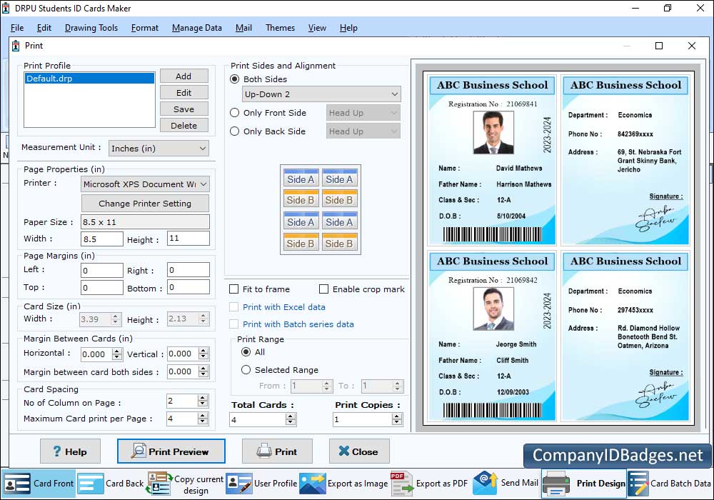 Students ID Cards Print Preview