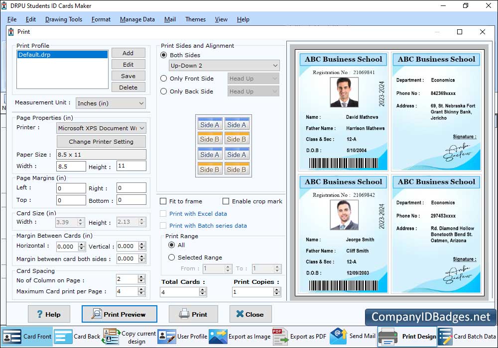 Students ID Cards Print Preview