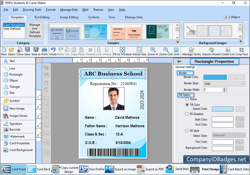 Students ID Cards Rectangle Properties