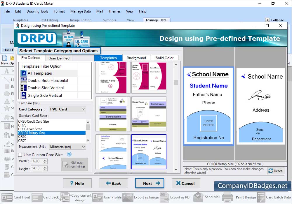 Students ID Cards Select Template Category