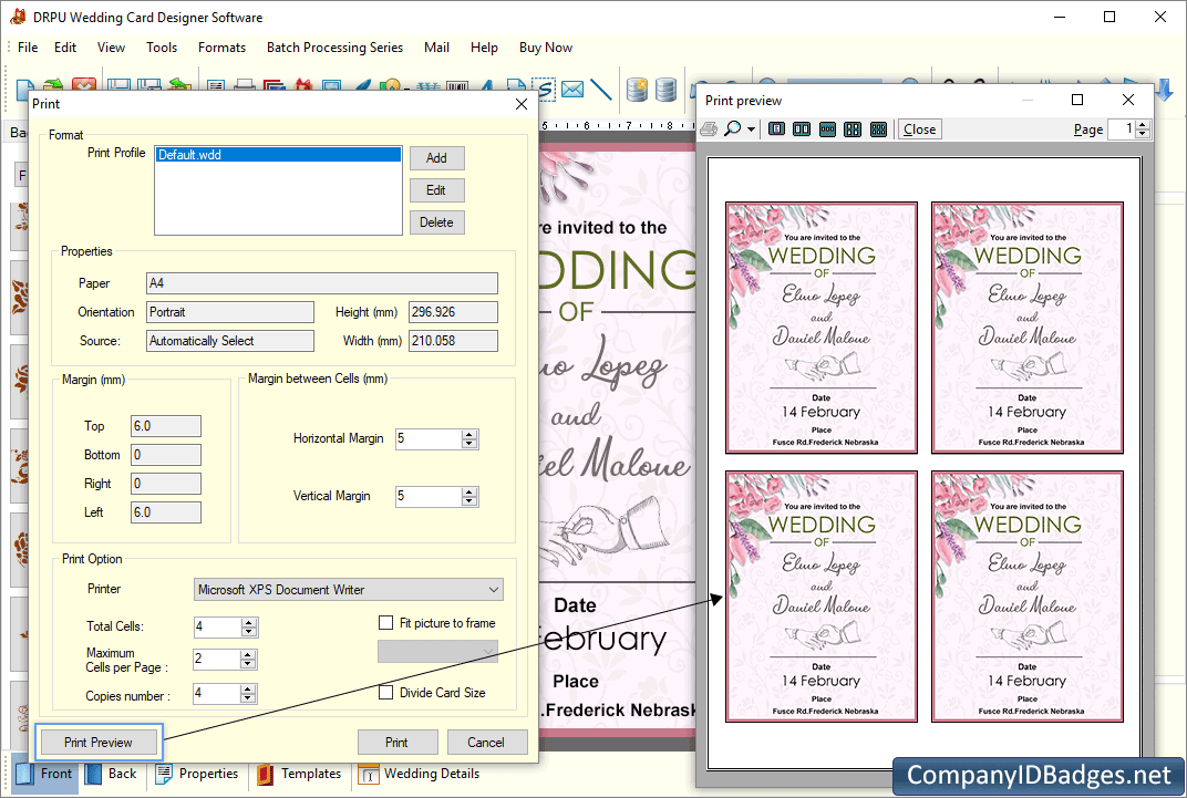 Wedding Card Designer Print Preview