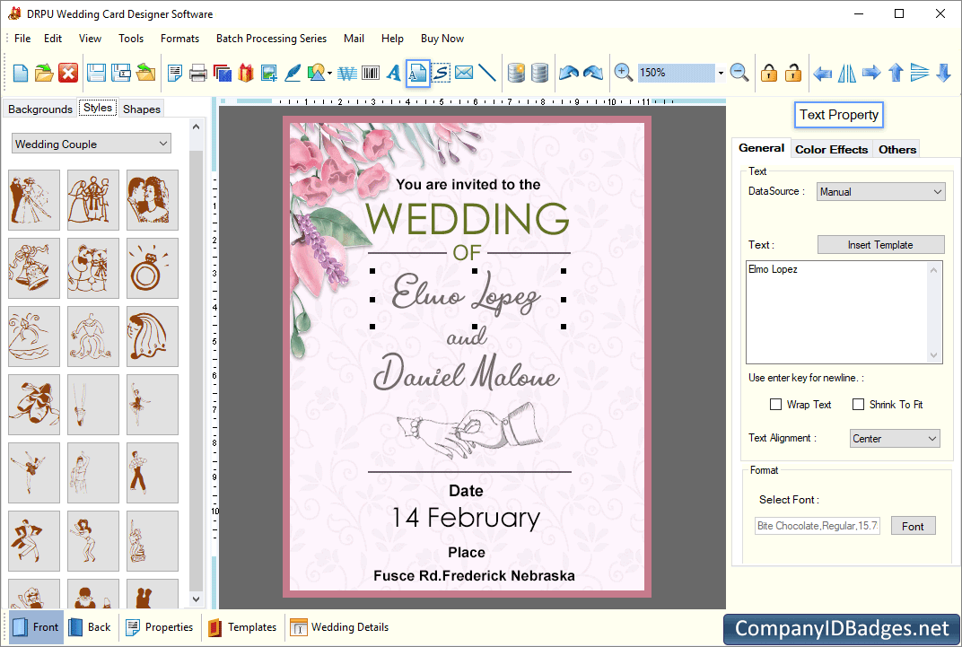 Wedding Card Designer Text Property